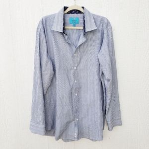 Christian Aujard Paris Navy Striped Button Up Top… - image 1